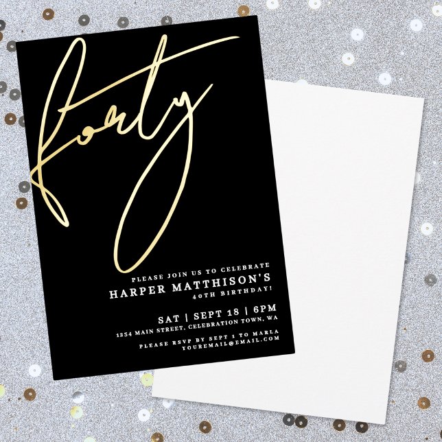 Invitation En Aluminium Elegant Black Forty 40th Birthday Gold (Elegant Black Forty 40th Birthday Gold Foil Invitation)