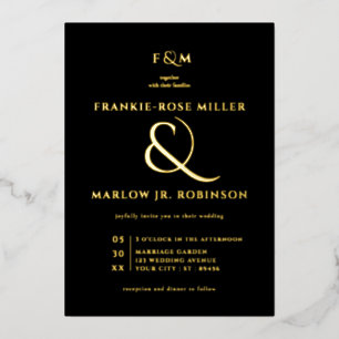 Invitation En Aluminium Elégant Black Gold Ampersand Moderne Luxe Mariage