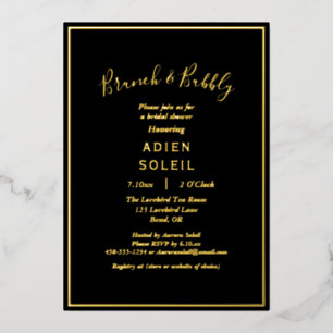 Invitation En Aluminium Elégant Black Gold Bridal Brunch moderne et Bubbly