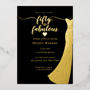 Invitation En Aluminium Elégant Black Gold Gown 50 et fabuleux anniversair