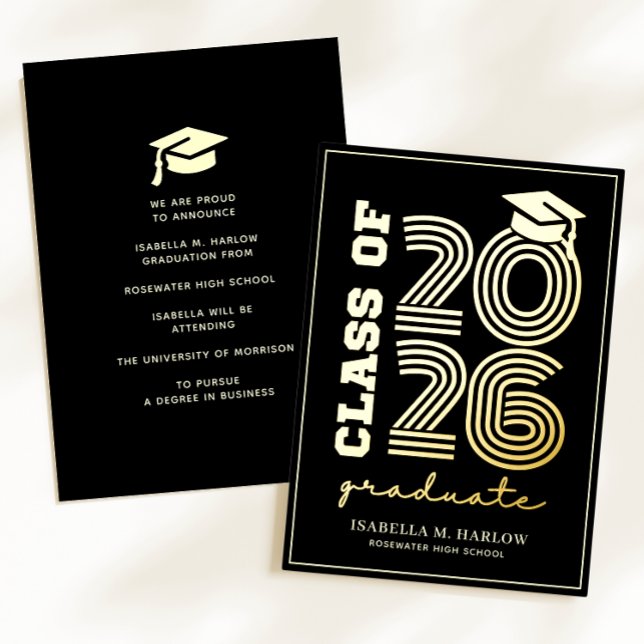 Invitation En Aluminium Elegant Black Gold Graduation YY Announcement (Créateur téléchargé)
