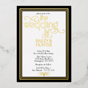 Invitation En Aluminium Elégant Black Gold OrnateTypographie Mariage