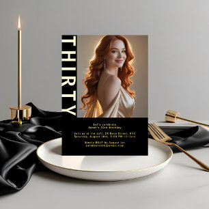 Invitation En Aluminium Elégant Black & Real Gold Foil 30e anniversaire Ph