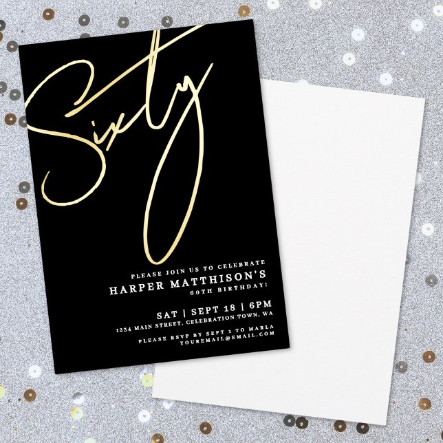 Invitation En Aluminium Elegant Black Sixty 60th Birthday Gold (Elegant Black Sixty 60th Birthday Gold Foil Invitation)