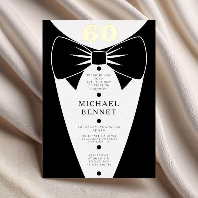 Invitation En Aluminium Elegant Black Tuxedo 60th Birthday Gold (Elegant Black Tuxedo 60th Birthday Gold Foil Invitation)