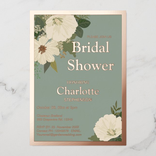 Invitation En Aluminium Élégant blanc fleuri Fête des mariées Sage et (Recto)