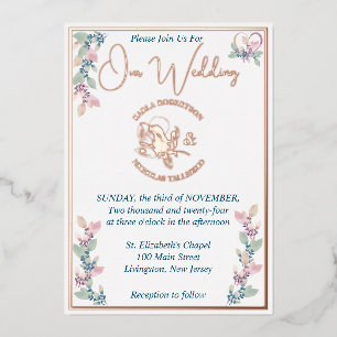 Invitation En Aluminium Élégant blanc Floral rose & Mariage Sage