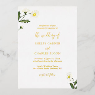 Invitation En Aluminium Elégant Blanc simple marguerite Mariage Floral Or