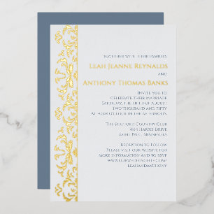 Invitation En Aluminium Elégant bleu bleu minimaliste classique Filigree