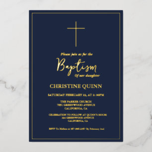 Invitation En Aluminium Elégant bleu marine & or Baptême & Christening