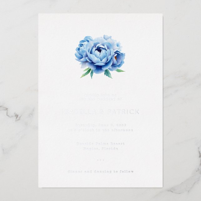 Invitation En Aluminium Elegant Blue Floral Watercolor (Recto)