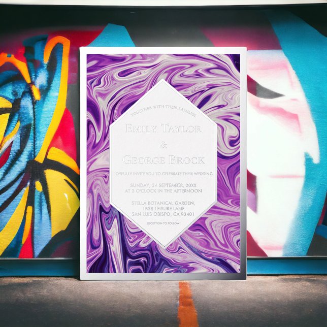 Invitation En Aluminium Elégant Blue Galaxy Abstrait Art Mariage Argent (Créateur téléchargé)