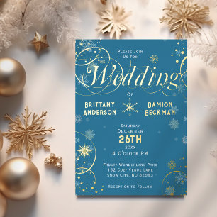 Invitation En Aluminium Elégant Blue Winter Wonderland Mariage Gold