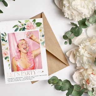 Invitation En Aluminium Elégant Blush rose Floral Rose Gold Frame Real