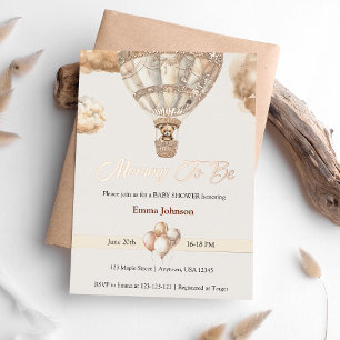 Invitation En Aluminium Élégant Bohème Ours Ballon Bébé Shower