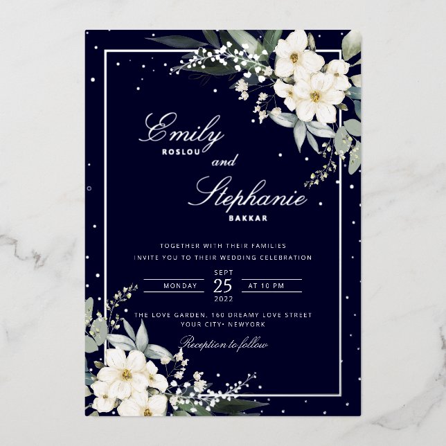 Invitation En Aluminium Elégant Boho Aquarelle Floral Black Gold Mariage (Recto)