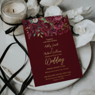 Invitation En Aluminium Elégant Boho Bourgogne Mariage Floral Formal