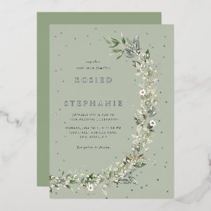 Invitation En Aluminium Elégant Boho Gold Foil Aquarelle Verdure Mariage