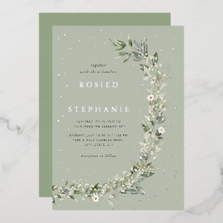 Invitation En Aluminium Elégant Boho Gold Foil Aquarelle Verdure Mariage