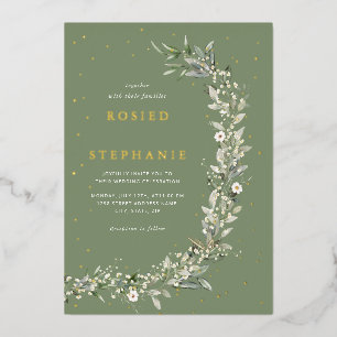 Invitation En Aluminium Elégant Boho Gold Foil Aquarelle Verdure Mariage