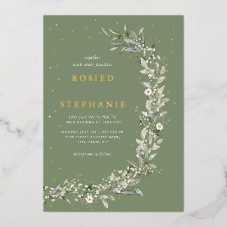 Invitation En Aluminium Elégant Boho Gold Foil Aquarelle Verdure Mariage