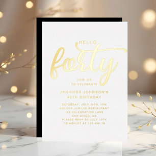 Invitation En Aluminium Elégant Bonjour Quarante Or 40e Anniversaire