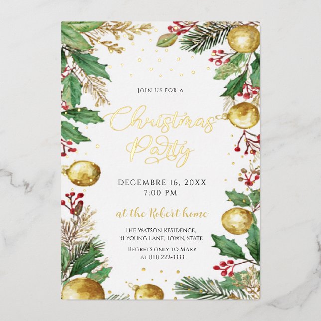 Invitation En Aluminium Elegant Botanical Christmas Holiday Party  Foil  (Recto)