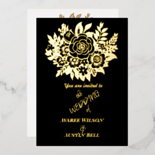 Invitation En Aluminium Élégant bouquet de roses en feuille d'or Mariage n