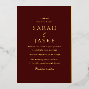 Invitation En Aluminium Élégant Bourgogne Foncé Élégant Moderne Mariage Or