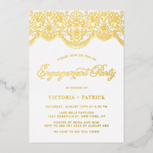 Invitation En Aluminium Elegant Brocade Lace Photo Engagement Party