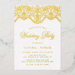Invitation En Aluminium Elégant Brocade Lace Photo Party Wedding<br><div class="desc">Invitation votre invité à votre événement avec cette invitation de mariage estampillée feuille or personnalisable. Il dispose d'élégantes dentelles de brocart botanique et de calligraphie géologique. Personnalisez cette élégante invitation de mariage en ajoutant des noms, date, heure, lieu et autres détails. Cette invitation en dentelle dorée est parfaite pour tout...</div>
