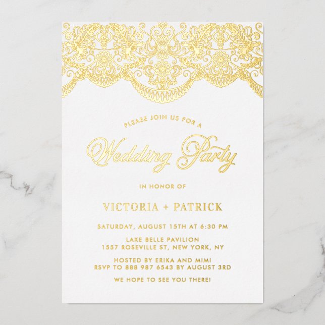Invitation En Aluminium Elégant Brocade Lace Photo Party Wedding (Recto)