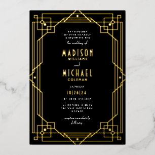 Invitation En Aluminium Elégant cadre Art Déco Mariage VRAI Foil Invitatio