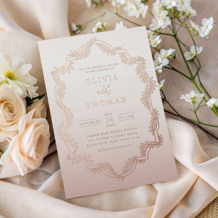 Invitation En Aluminium Élégant Cadre Botanique en Or Rose pour Mariage