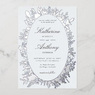 Invitation En Aluminium Elégant cadre de feuillage d'hiver Mariage bleu Du