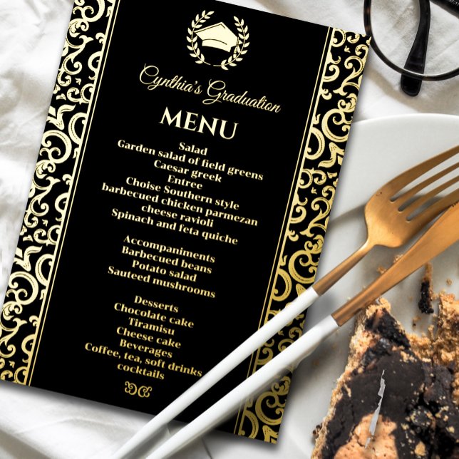 Invitation En Aluminium Elégant cadre de Foil Diplôme Dîner Menu (Elegant Foil Frame Graduation Dinner Menu Foil Invitation #realfoilmenu #zazzlemade #elegantdinner)