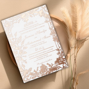 Invitation En Aluminium Élégant cadre Floral RoseGold Mariage musulman Nik