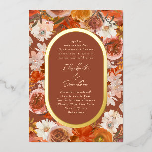 Invitation En Aluminium Elégant cadre or Boho Terracotta Wreath Floral