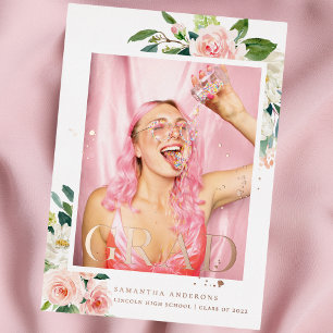 Invitation En Aluminium Elégant cadre rose floral rose or Véritable huile
