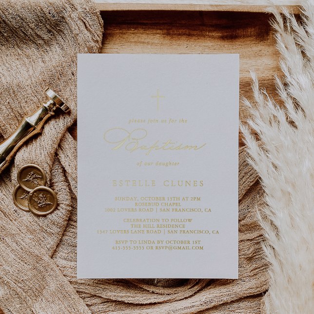 Invitation En Aluminium Élégant Calligraphie De Style Baptême Or (Créateur téléchargé)