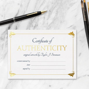 Invitation En Aluminium Élégant Certificat d'Authenticité Navy Or