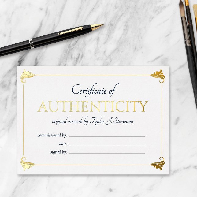 Invitation En Aluminium Élégant Certificat d'Authenticité Navy Or (Créateur téléchargé)