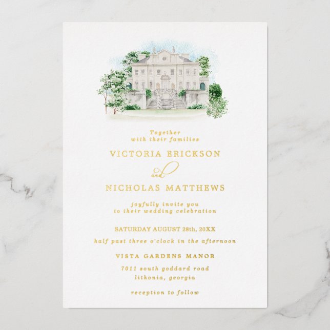 Invitation En Aluminium Élégant Château | Mariage de l'aquarelle (Recto)