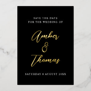 Invitation En Aluminium Élégant Chic Écriture Save the Date Noir & Or