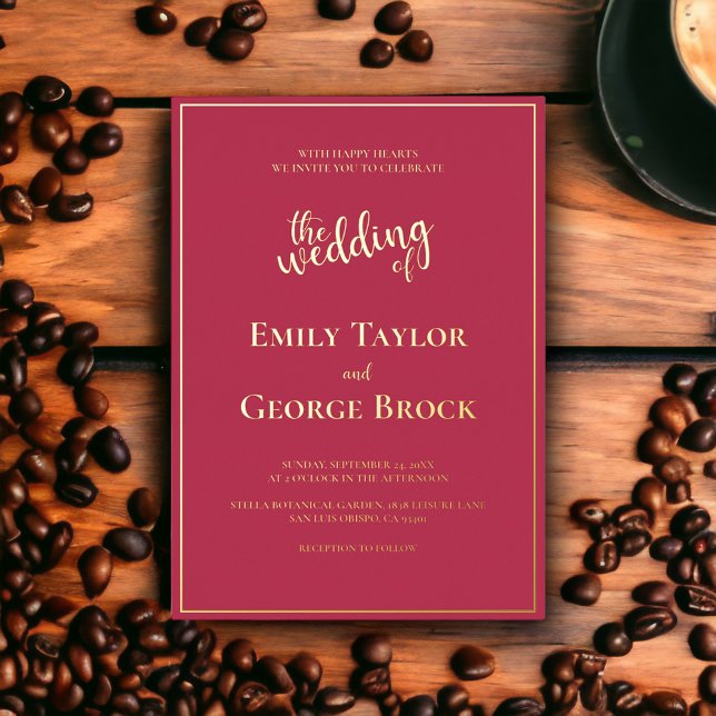 Invitation En Aluminium Élégant Chic Luxury Magenta Gold Mariage encadré (Créateur téléchargé)