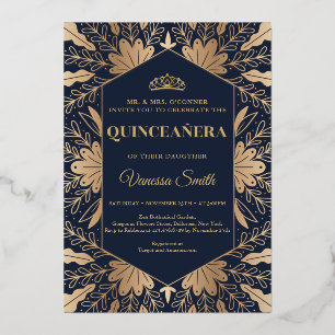 Invitation En Aluminium Élégant chic marine et véritable or feuille d'alum