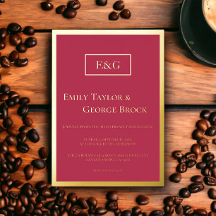 Invitation En Aluminium Élégant Chic Monogram Magenta Gold Mariage encadré