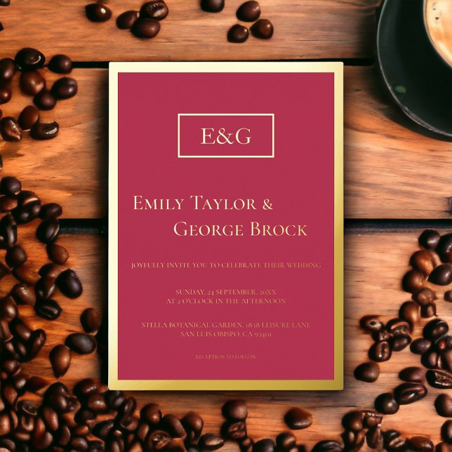 Invitation En Aluminium Élégant Chic Monogram Magenta Gold Mariage encadré (Créateur téléchargé)