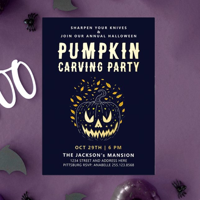 Invitation En Aluminium Elégant Citrouille de nuit d'Halloween Éffrayant (Créateur téléchargé)