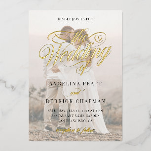 Invitation En Aluminium Élégant Classic Gold Foil Calligraphie photo perso